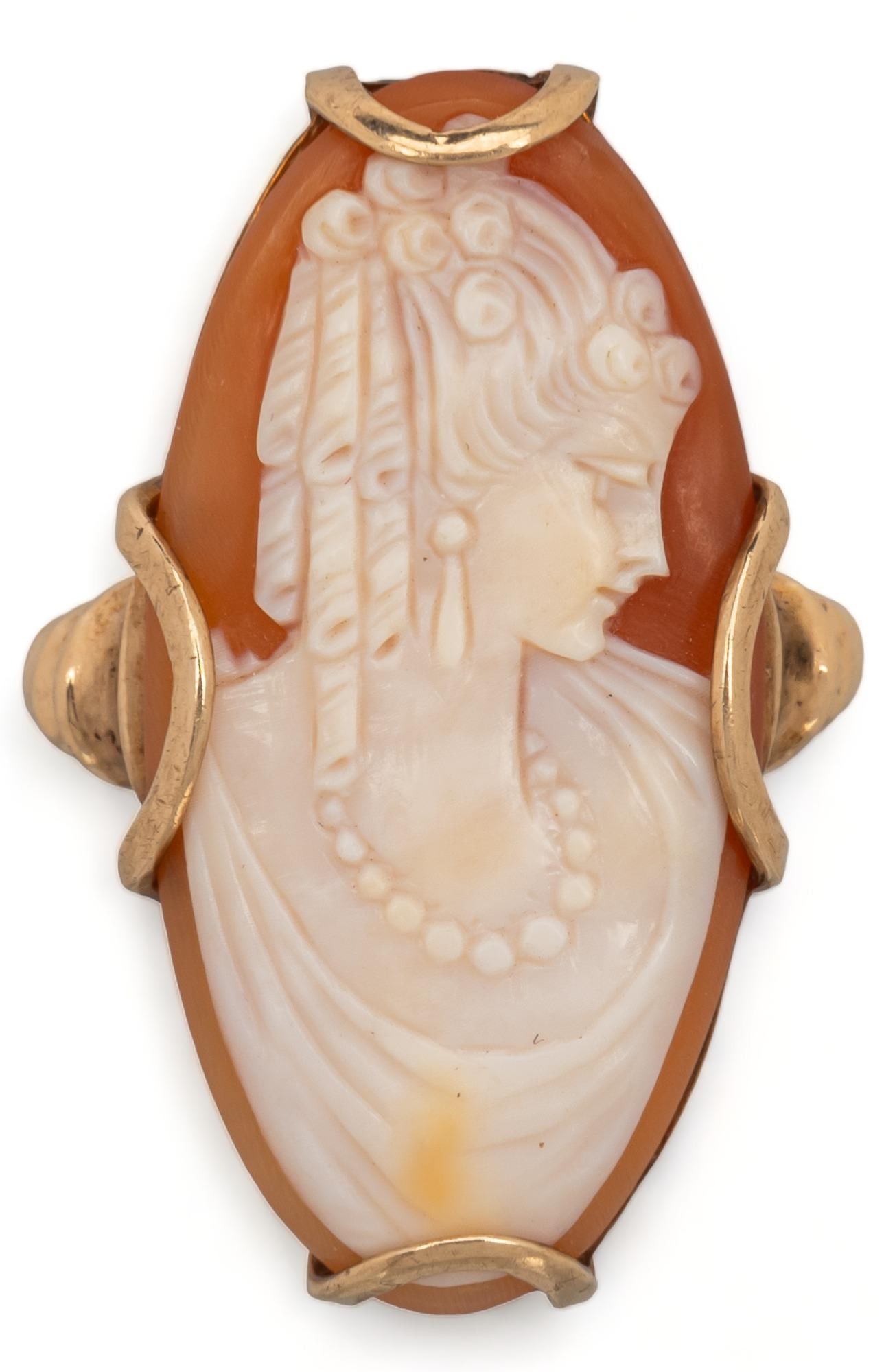 Antique 10K Gold Shell Cameo Portrait Ring (1 of 4)