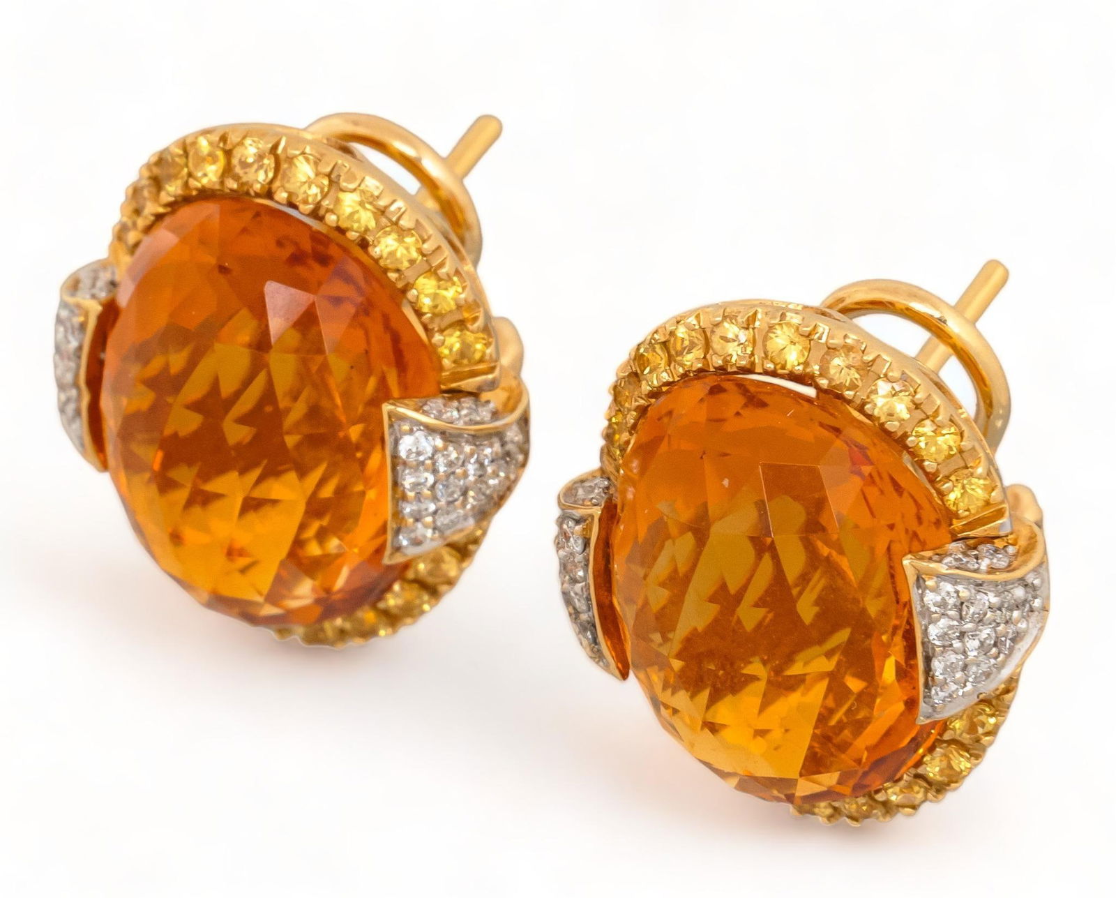 14K Gold Citrine and Diamond Faceted Cabochon  Omega Earrings (1 of 4)