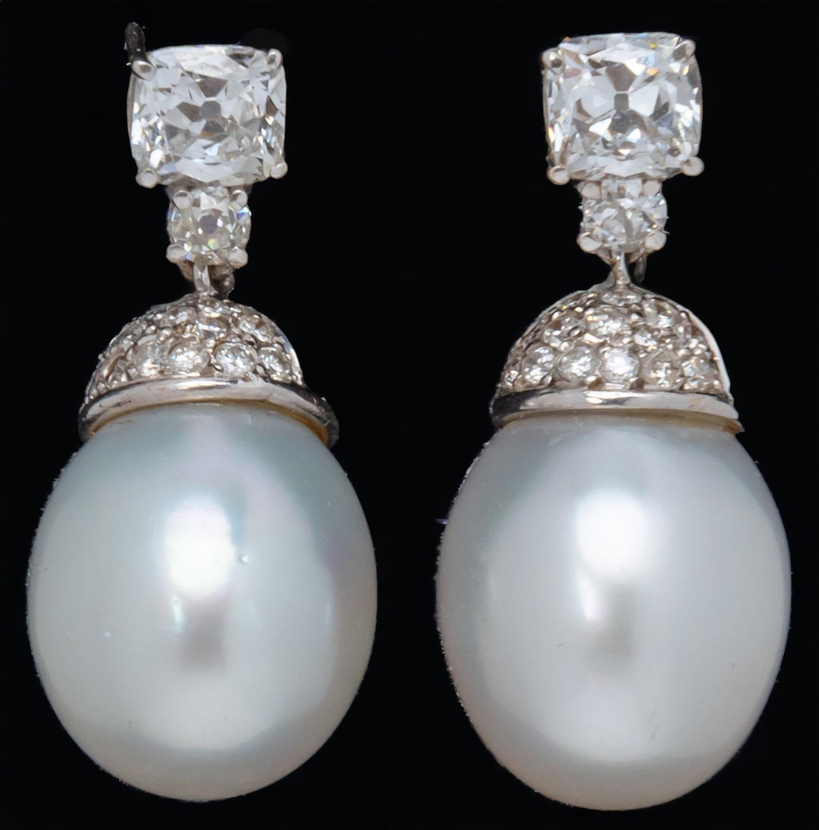 1.8 tcw Antique 18K White Gold Pearl and Diamond Drop Earrings (1 of 6)