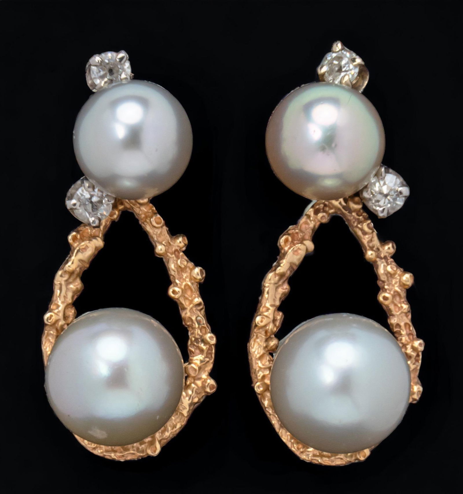 14K Gold Pearl and Diamond Filigree Double Drop Earrings (1 of 4)