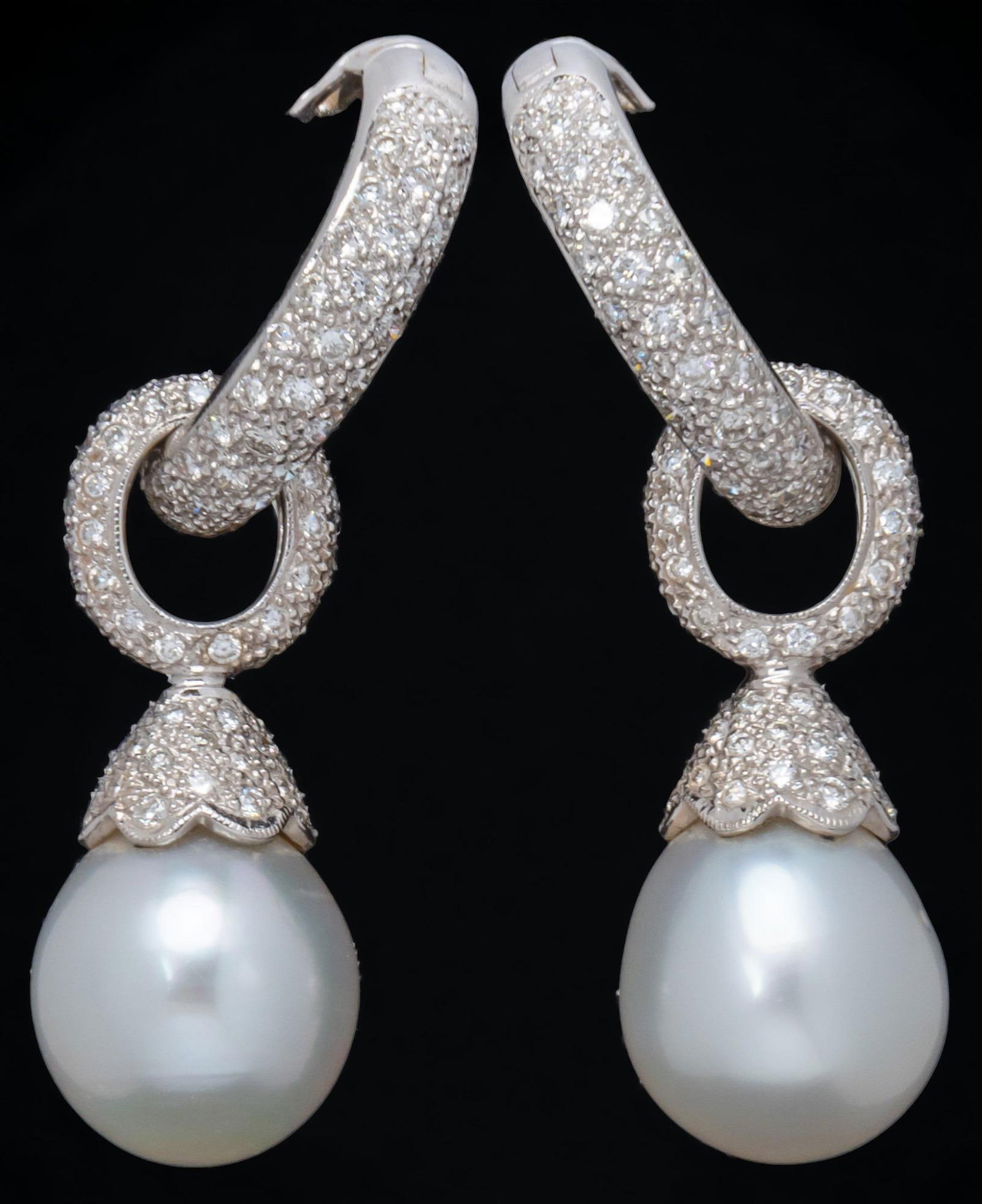 Vintage 18K Gold Pearl Diamond Wrap Double Drop Earrings (1 of 3)