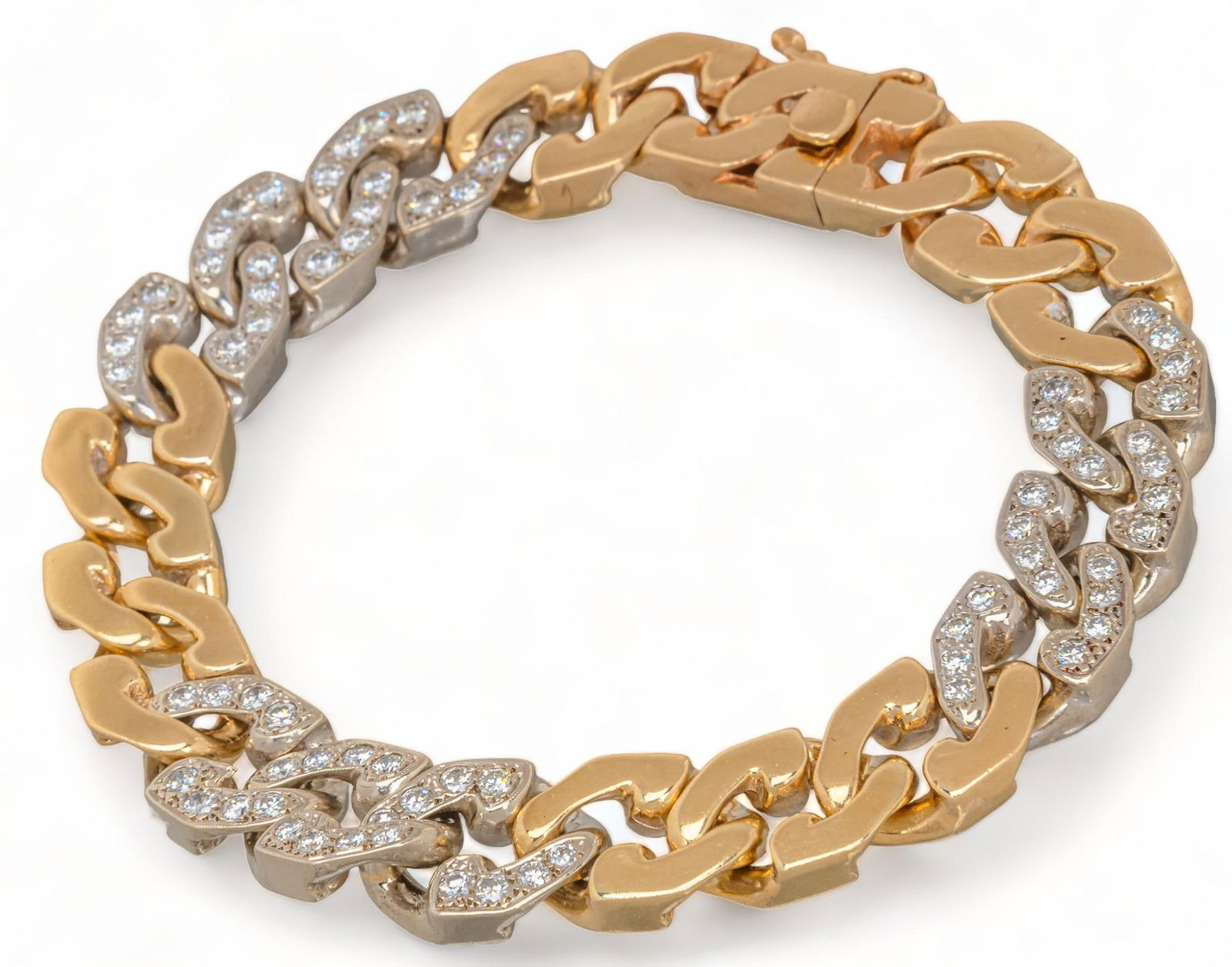 Mens Italian 14K Gold Diamond Link Bracelet (1 of 7)