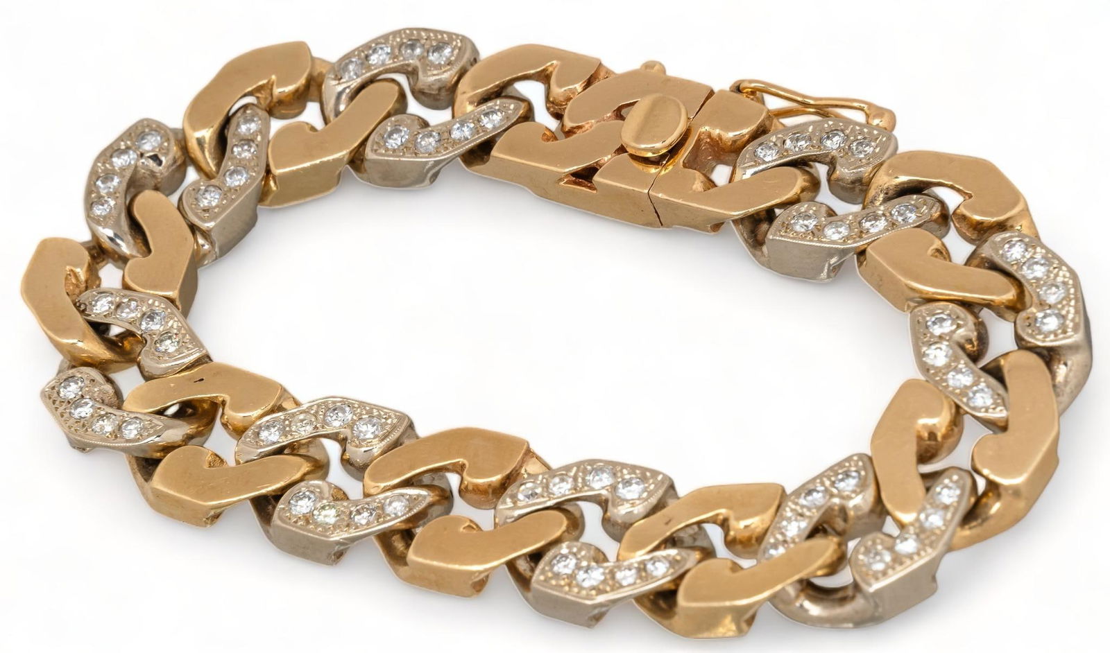 Mens Italian 14K Gold Diamond Link Bracelet (1 of 6)