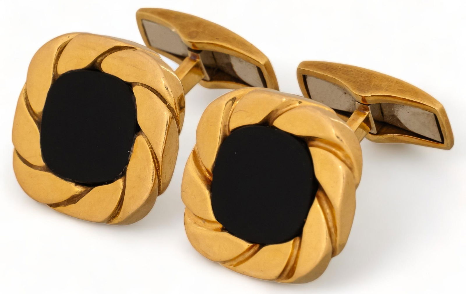 18K Gold and Onyx Flat Rope Square Cuff Links (1 of 5)