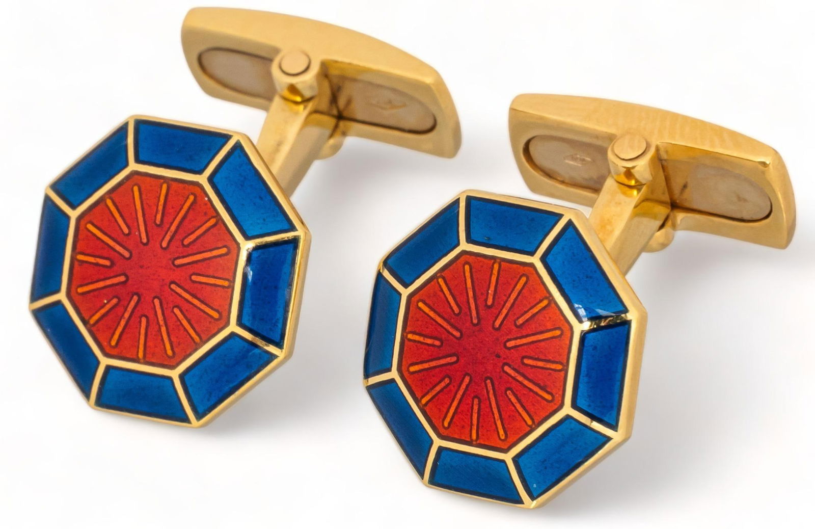 18K Gold Octagonal Enamel Cufflinks (1 of 5)