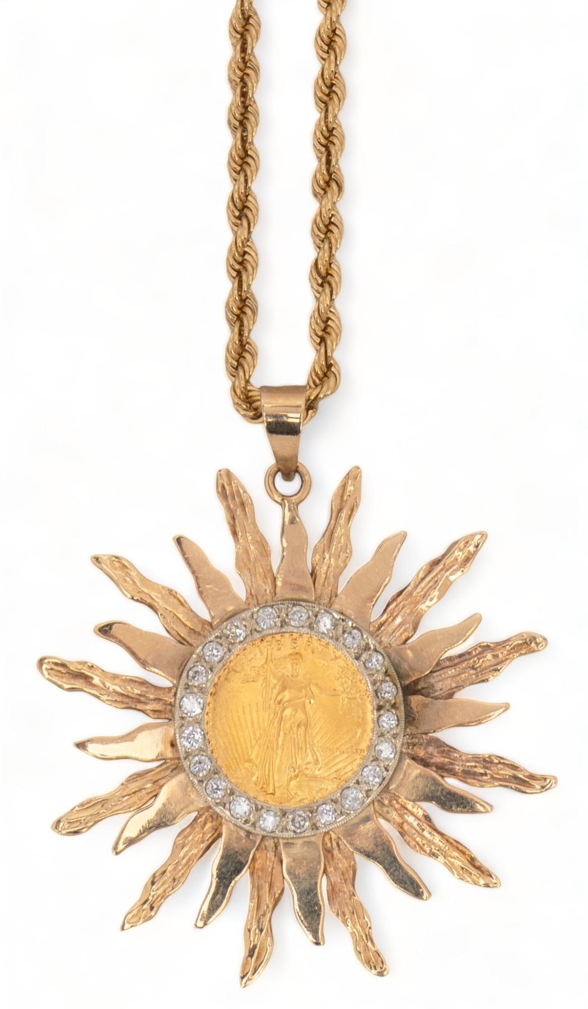 American Gold Eagle Coin Sunburst Diamond Necklace (1 of 7)