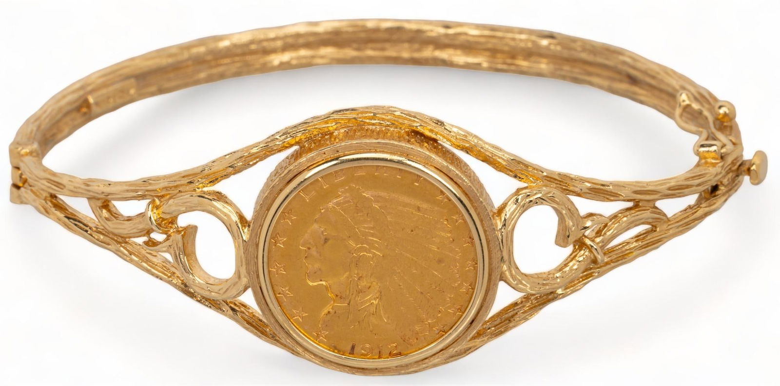 1912 Indian Head Liberty Coin 18K Gold Hinge Bangle (1 of 7)