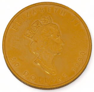 1990 Canadian Maple Leaf $50 Gold Coin: 1990 Canadian Maple Leaf 1oz $50 gold coin total weight: 31.0 grams Provenance: Property from a Bulverde, Texas collection We happily provide seamless shipping services on everything we sell. Pleas