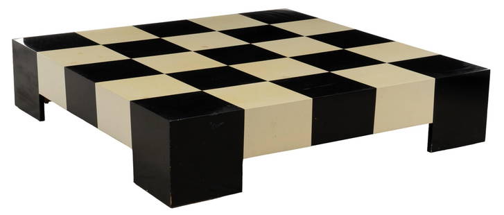 Milo Baughman (USA), Checkerboard Coffee Table: Milo Baughman (United States, 1923-2003) Mid-Century low profile checkerboard coffee table, with black and white lacquer finish, supported on block legs height 10.5 in. x width 48 in. x depth 48