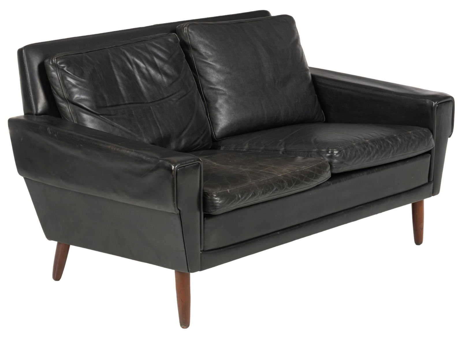 Mid-Century Black Leather Love Seat (1 of 5)