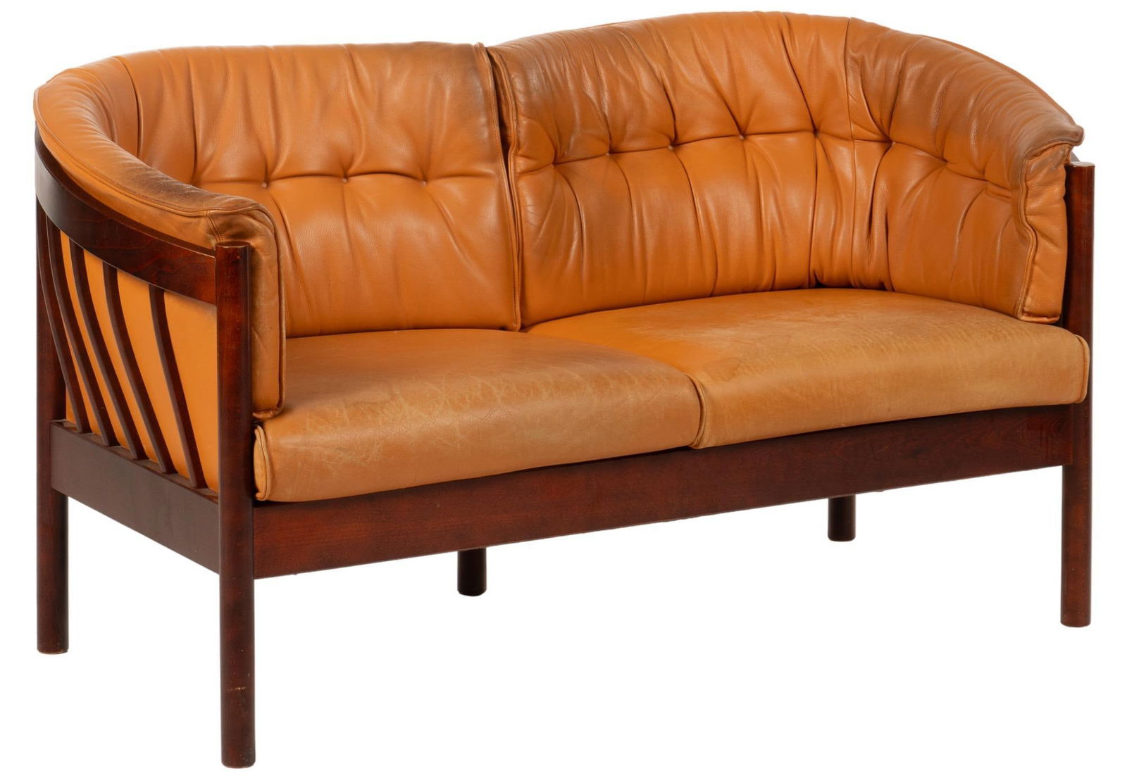 Danish Mid-Century Cognac Love Seat (1 of 5)