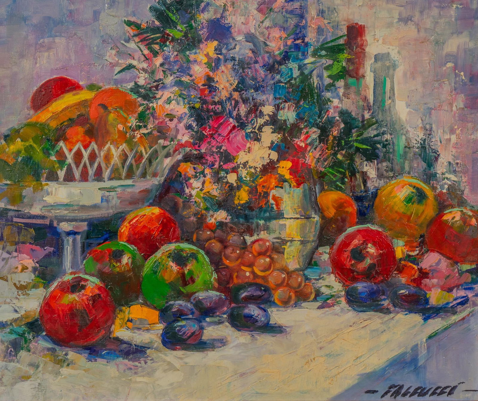 Robert Falcucci, Still Life with Apples: Robert Falcucci (Italy, 1900-1982), still life with apples, oil on canvas sight: 18 x 21 in., frame: 25 x 28.5 in. Provenance: Property from a San Antonio, Texas collection We happily provide seam