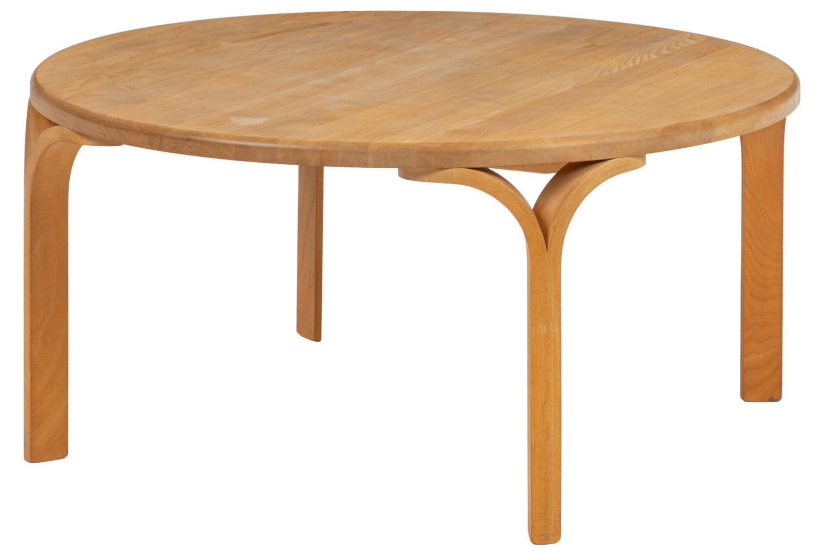 Haslev Mobelsnedkeri (DNK) Dining Table: Haslev Movelsnedkeri (Denmark) Mid-Century dining table with round top, supported on forked block legs height 21.5 in. x width 43.5 in. x depth 43.5 in. We happily provide seamless shipping servic