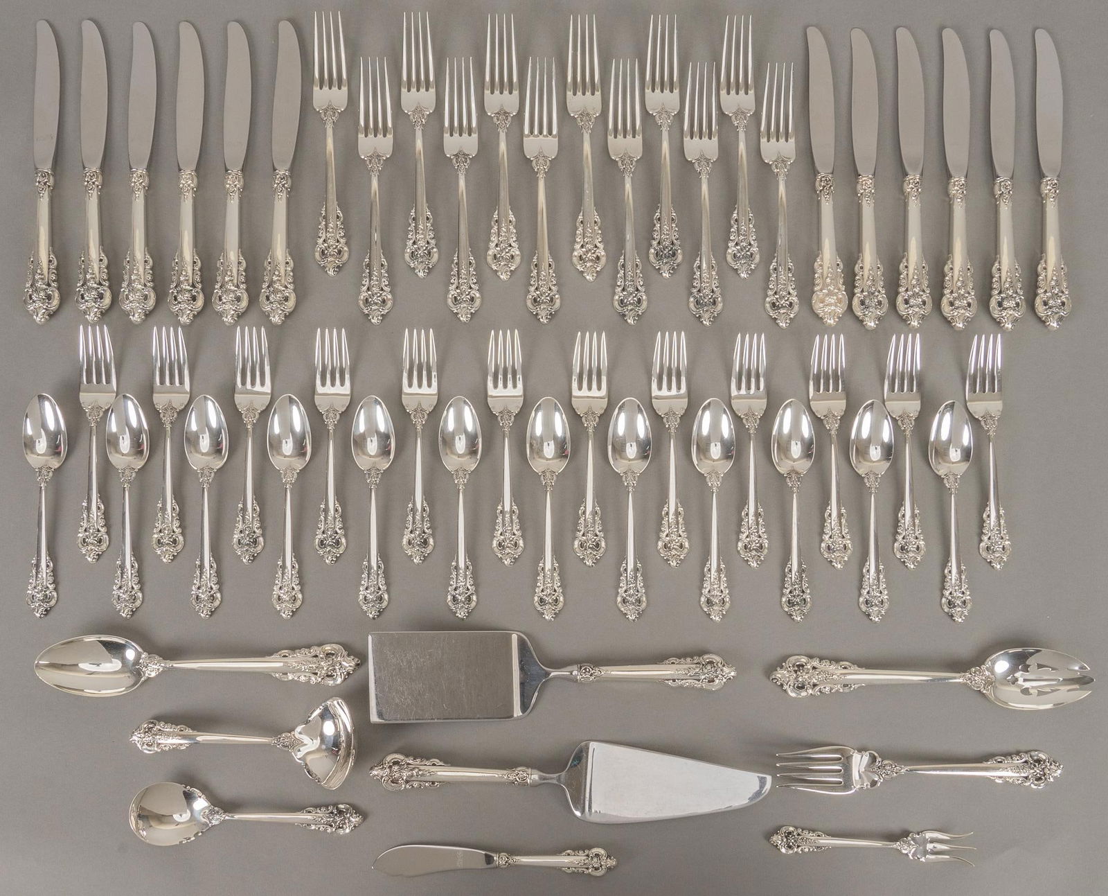 "Grande Baroque" by Wallace 56 Piece Sterling Flatware Set (1 of 9)