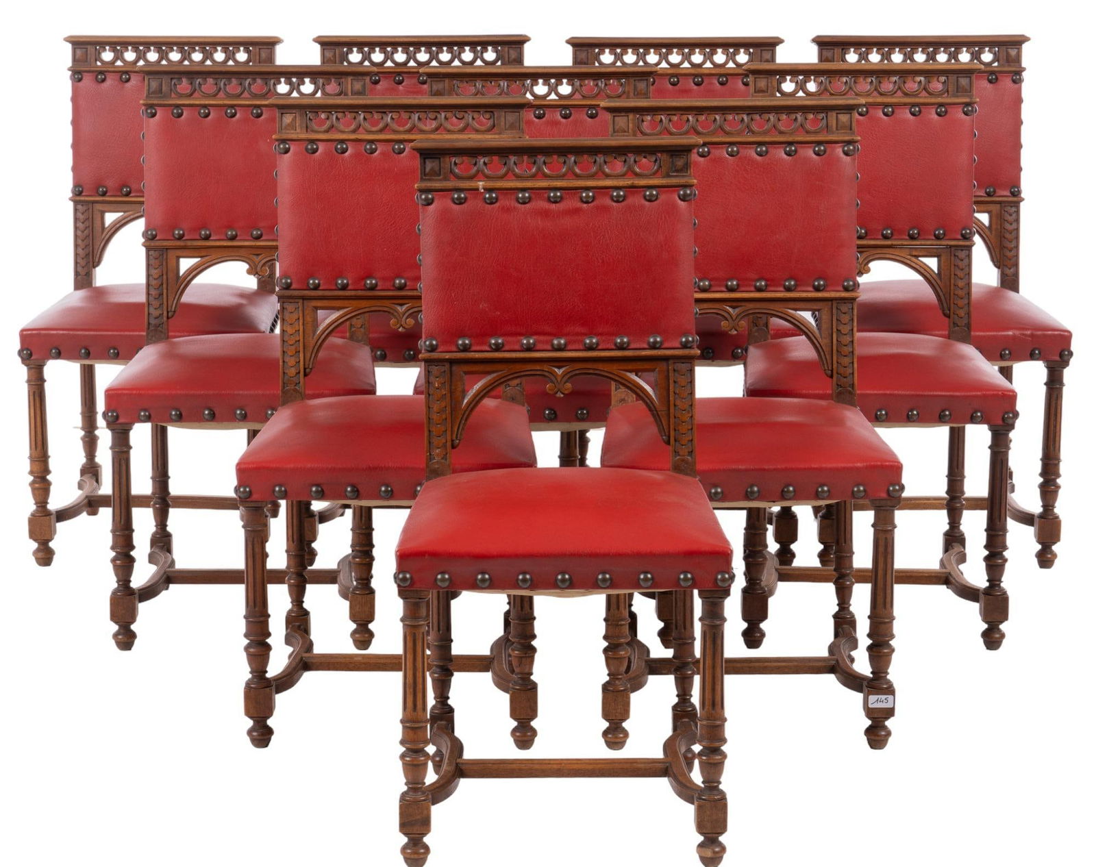 Set of (10) Henri II Style Dining Chairs (1 of 6)