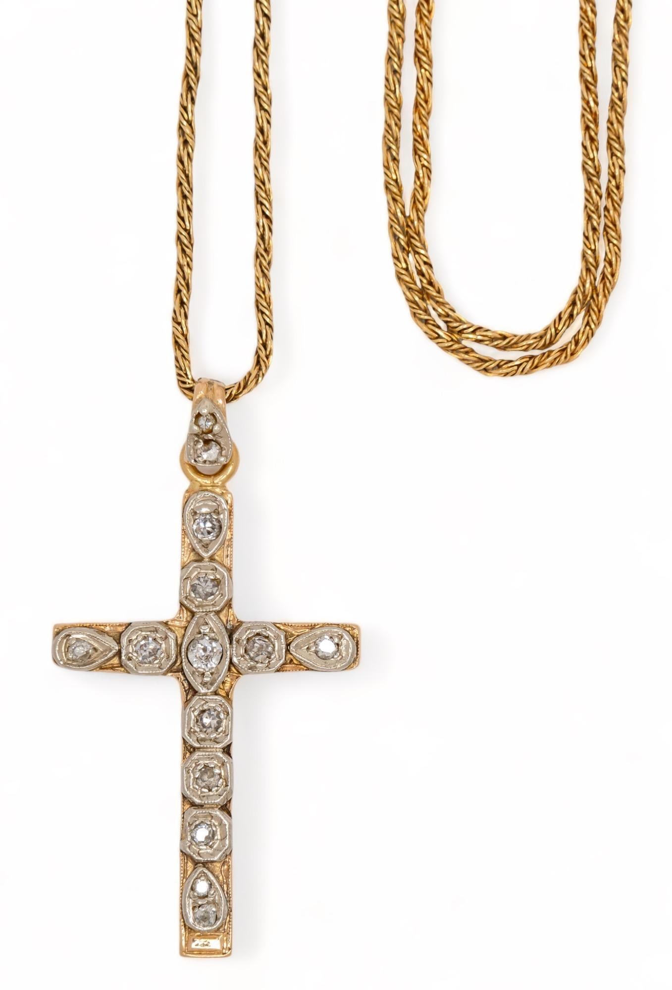 14K Diamond Filigree Cross Pendant Necklace (1 of 7)