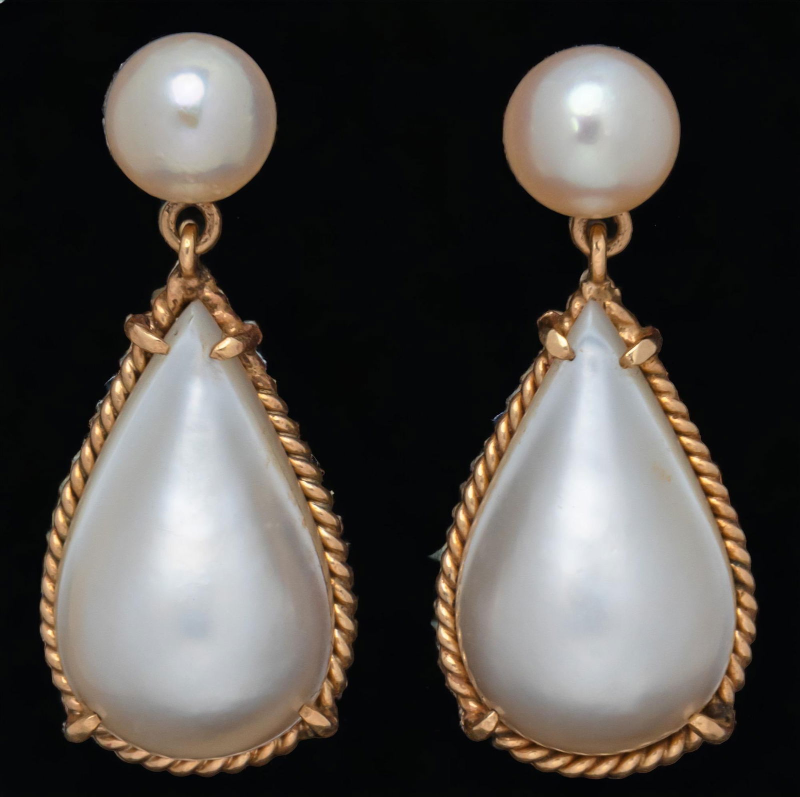 Mabe Pearl Pear Drop 14K Gold Rope Border Earrings (1 of 4)