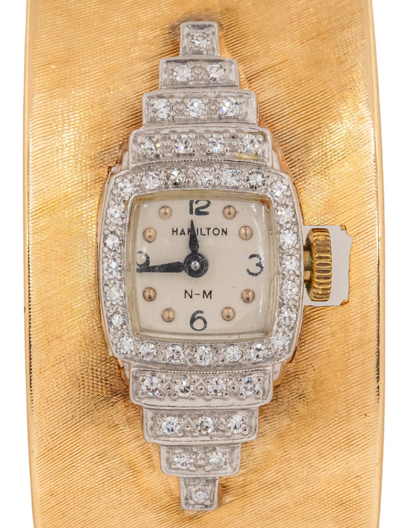 Platinum, Diamond, and 14K Bangle Watch Bracelet (1 of 8)