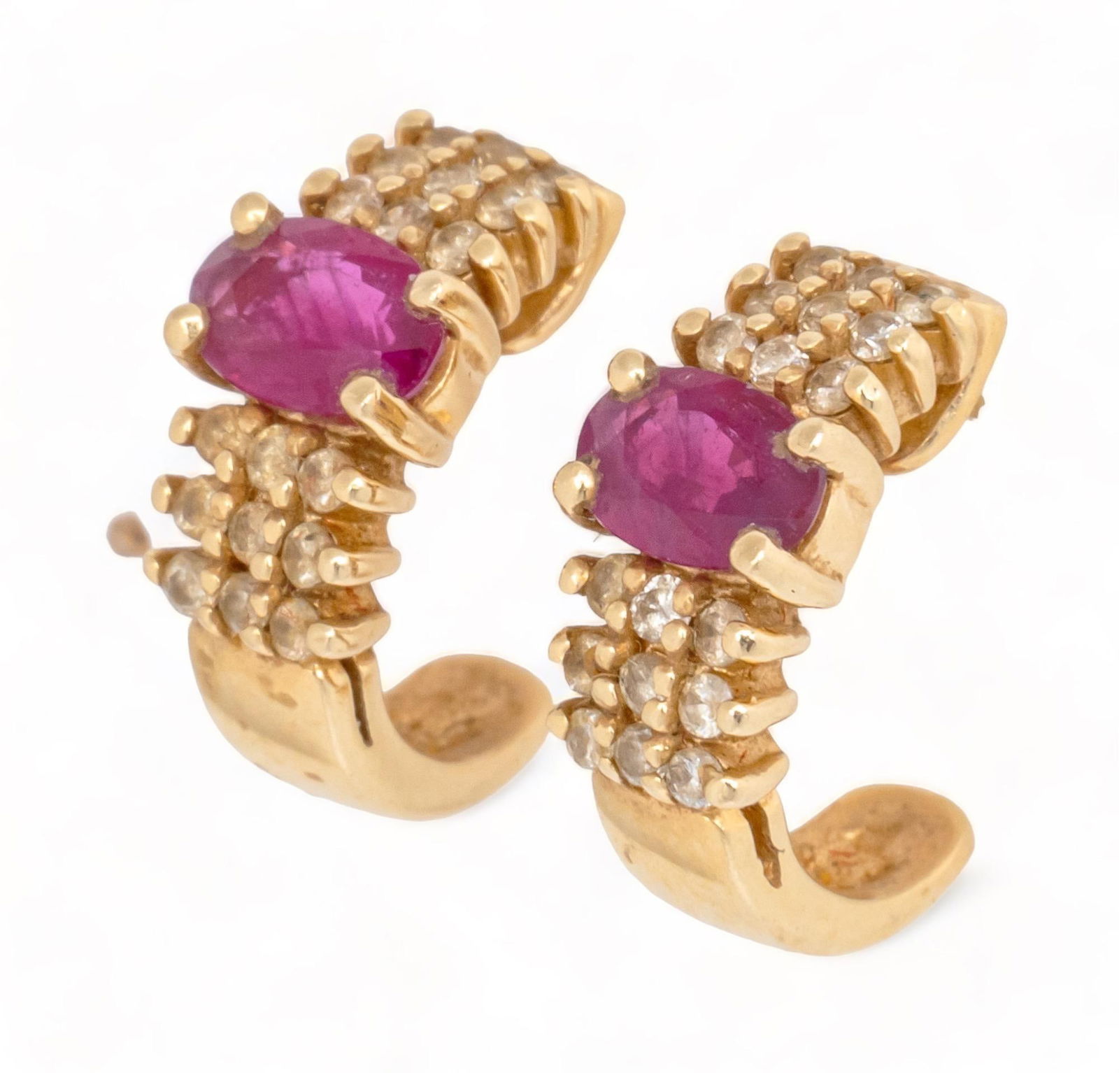 Vintage 14K Ruby and Diamond J-Hoop Earrings (1 of 3)