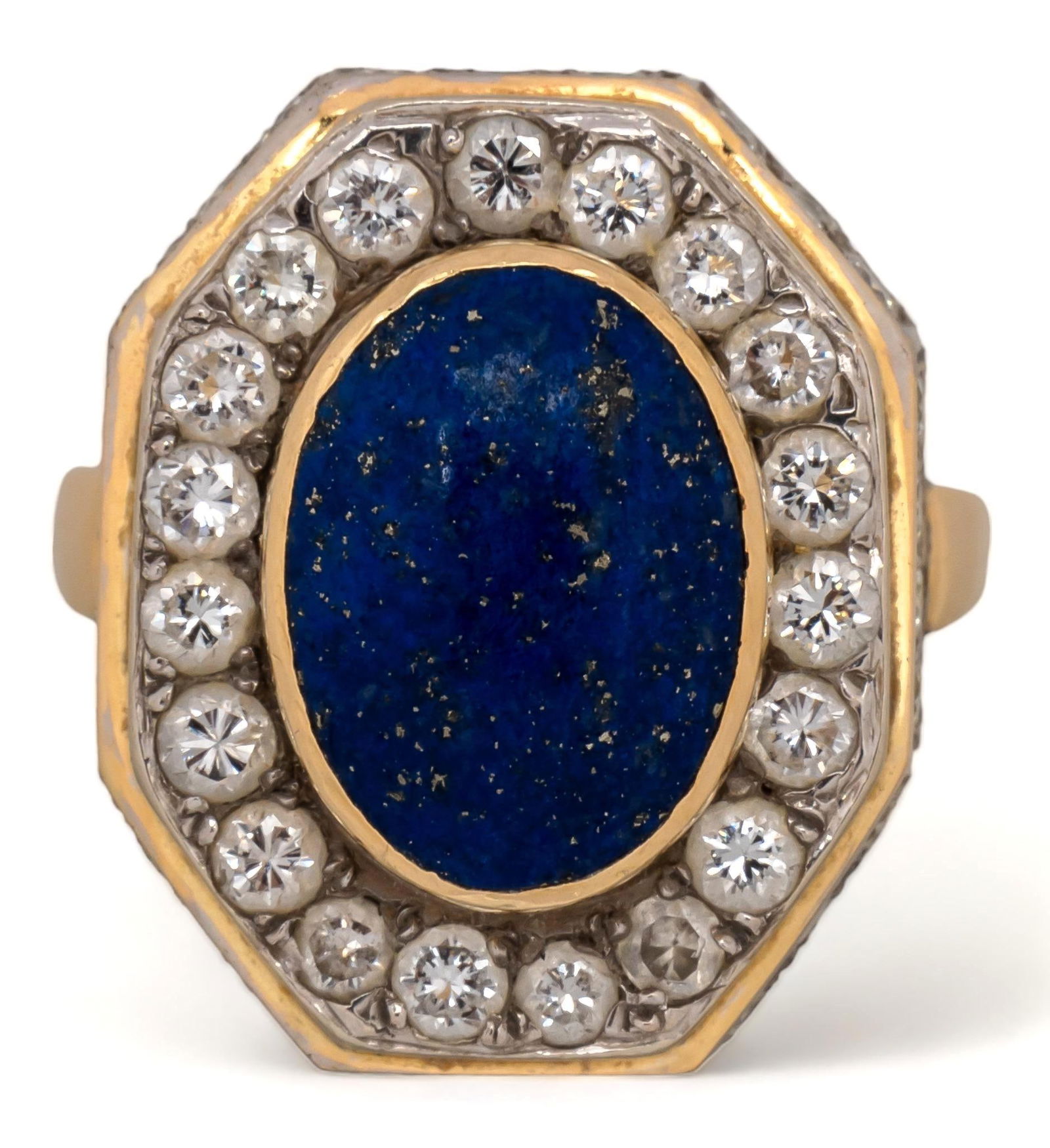 14K Gold Lapis Cabochon and Diamond Halo Ring (1 of 5)