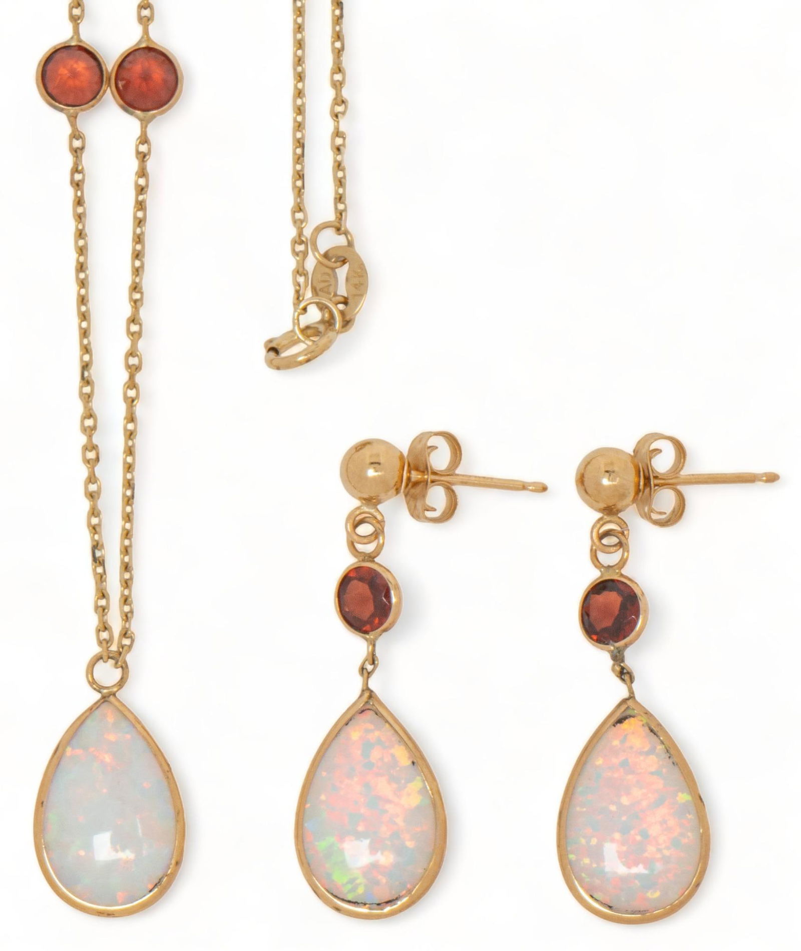 14K Gold Opal and Garnet Earring and Necklace Set (1 of 4)