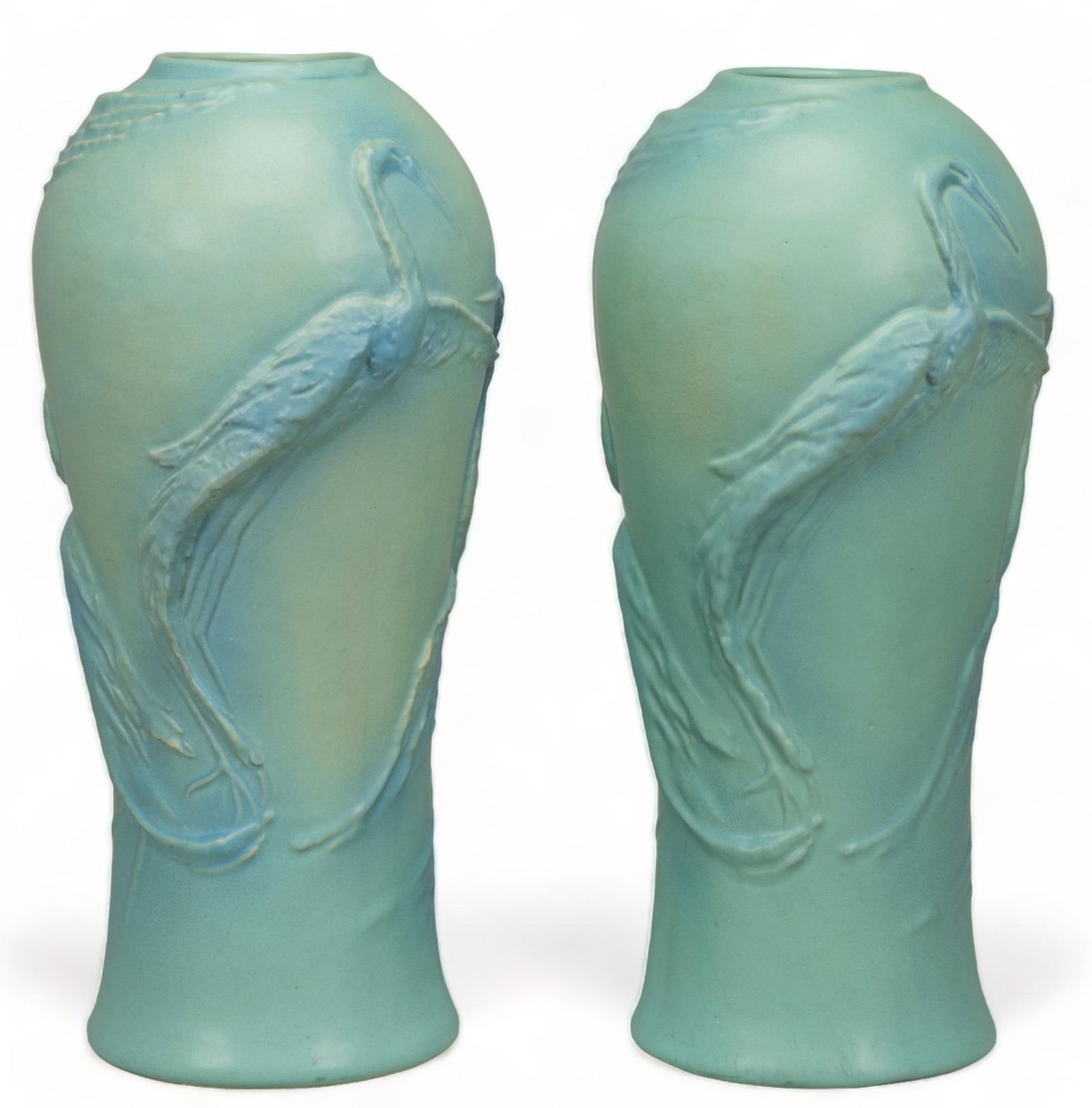 Pair of Van Briggle Crane Vases (1 of 6)