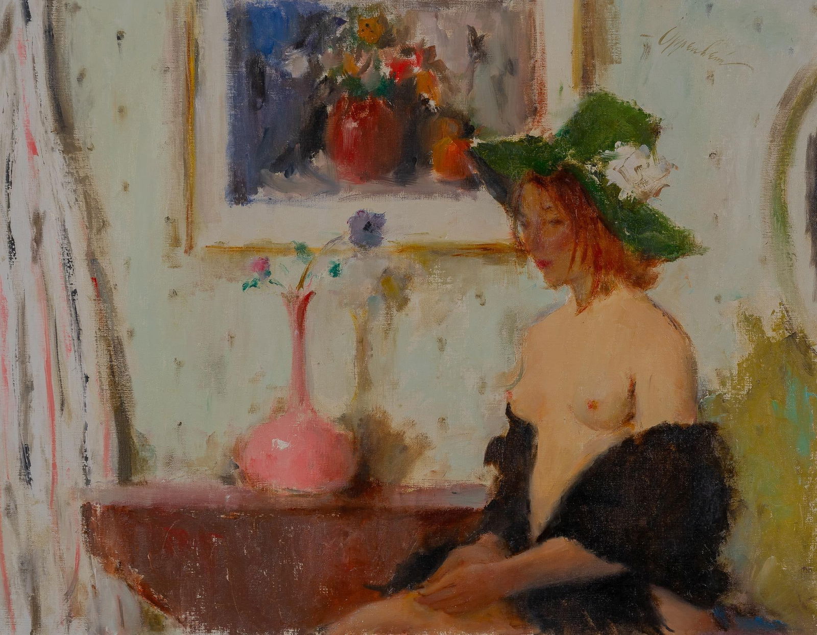 Samuel Oppenheim, "Interior with Model in Green Hat" (1 of 5)