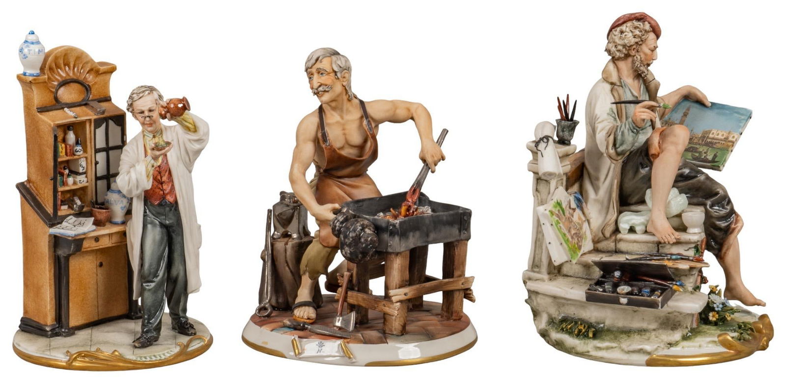 Group of (3) Capodimonte Porcelain Scenes (1 of 8)
