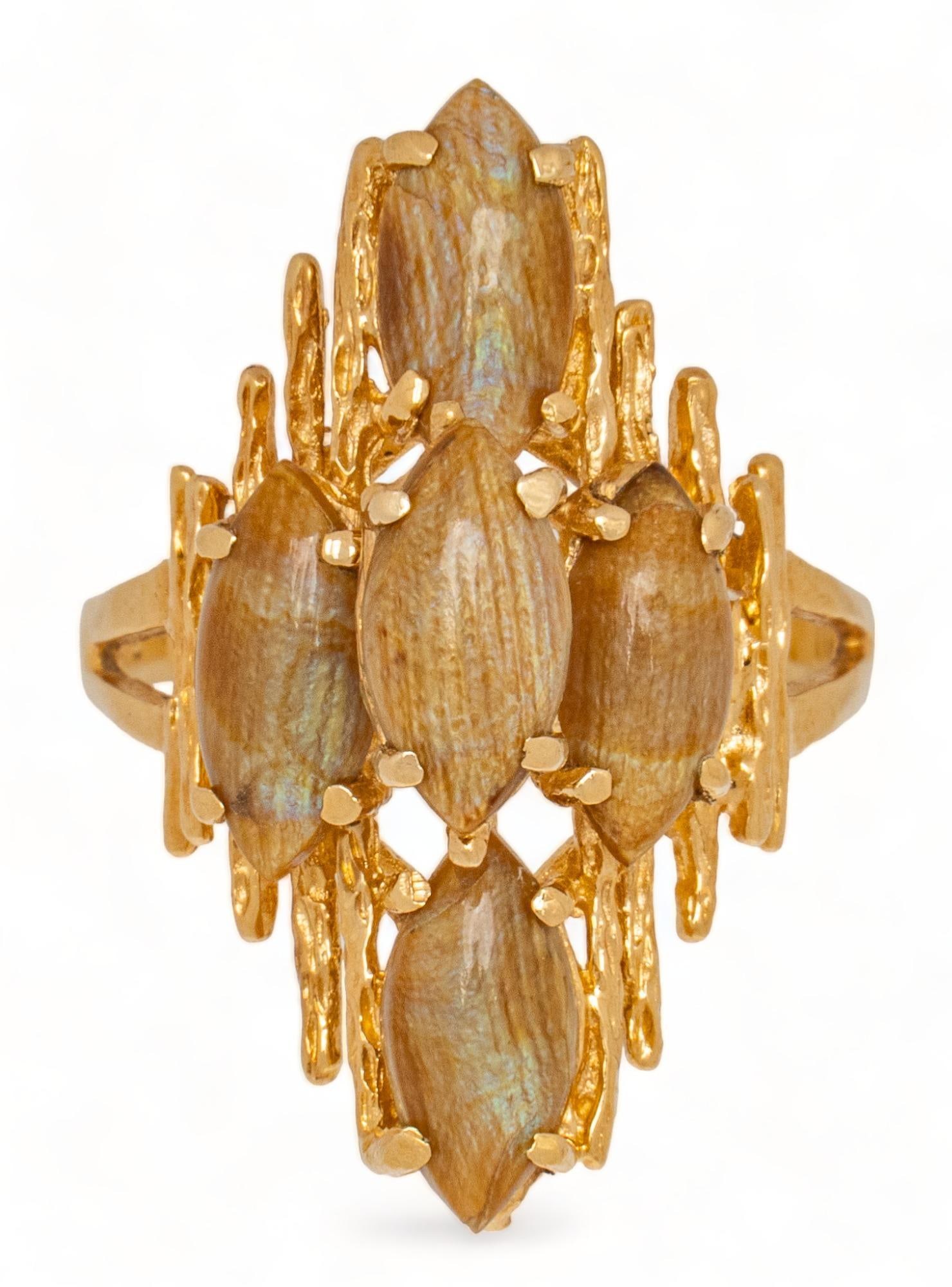 14K Yellow Gold Oriental Chalcedony Twig Ring (1 of 4)