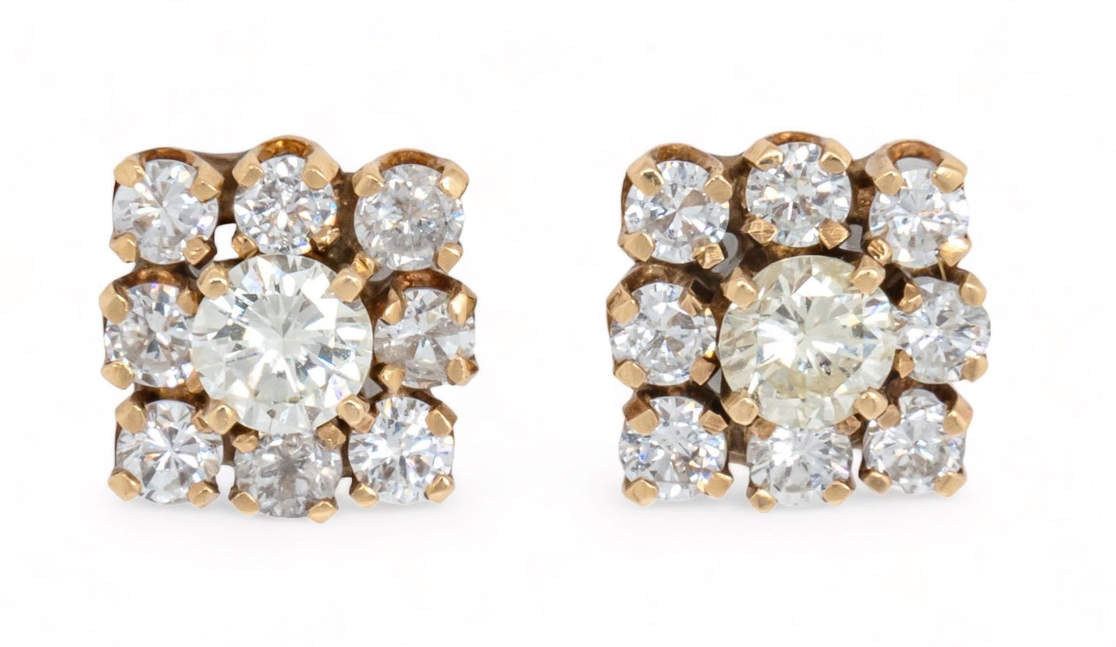 14K Yellow Gold Diamond Square Cluster Stud Earrings (1 of 4)
