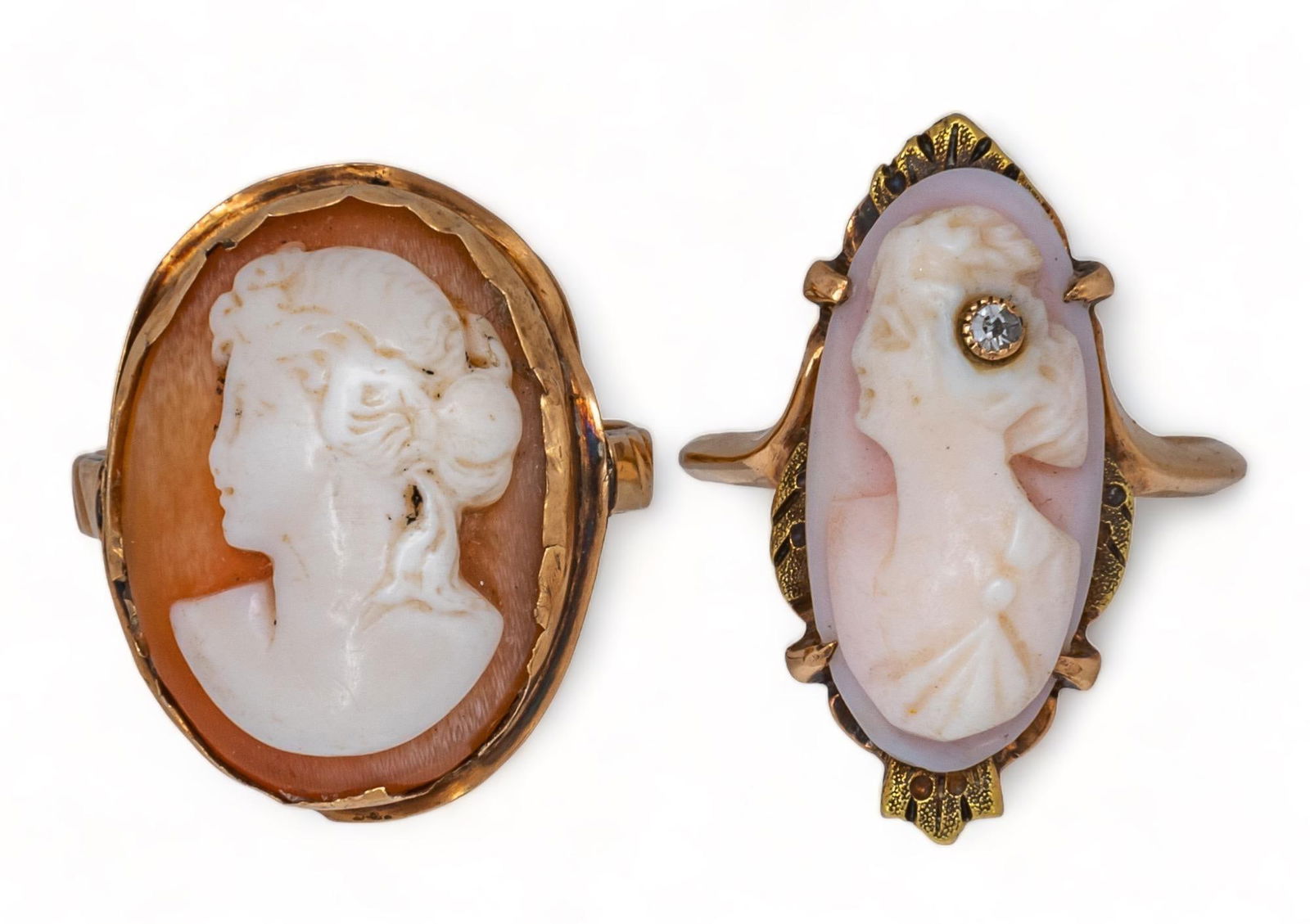 (2) Antique 14K Gold Carved Shell Cameo Rings (1 of 3)