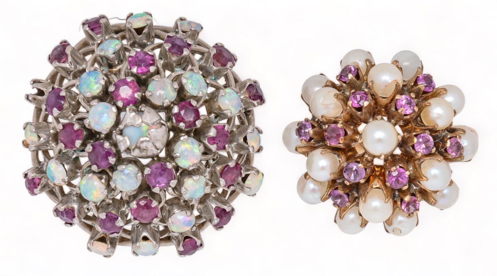 (2) Gold Opal, Pearl, and Ruby Cluster Dome Rings (1 of 4)