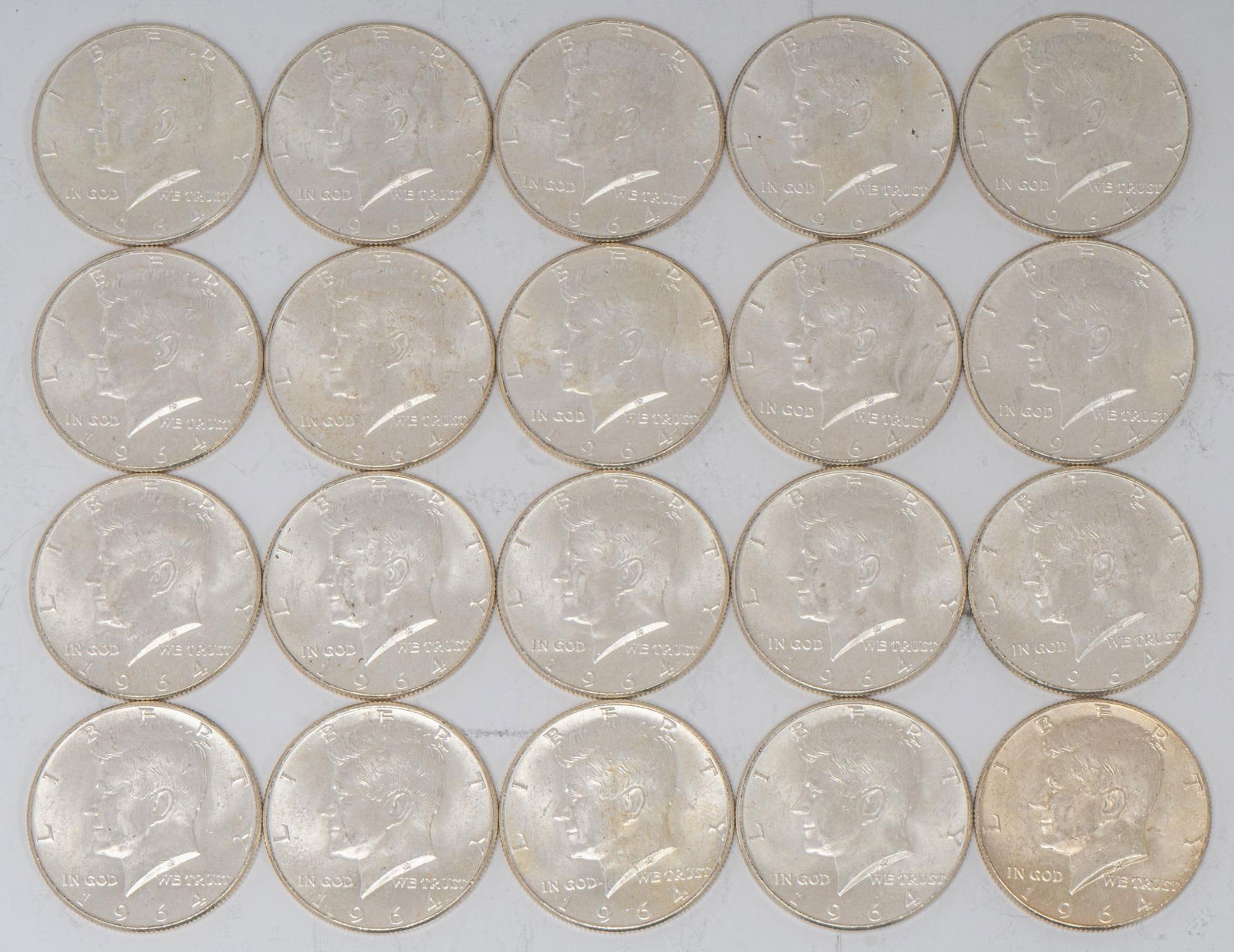 20 Uncirculated 1964 Kennedy Silver Half Dollars (1 of 3)