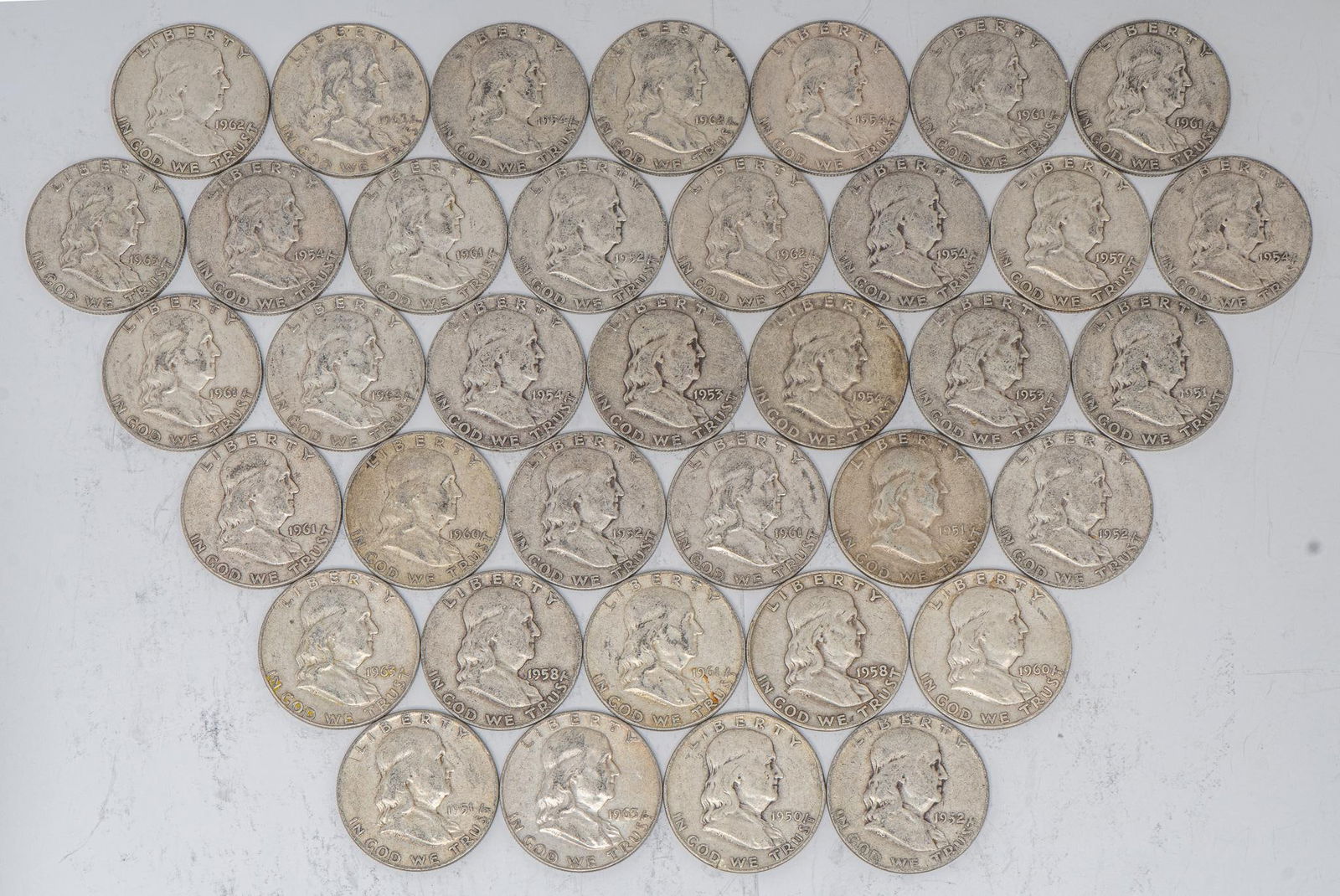 37 Liberty Bell / Benjamin Franklin Silver Half Dollar Coins (1 of 4)