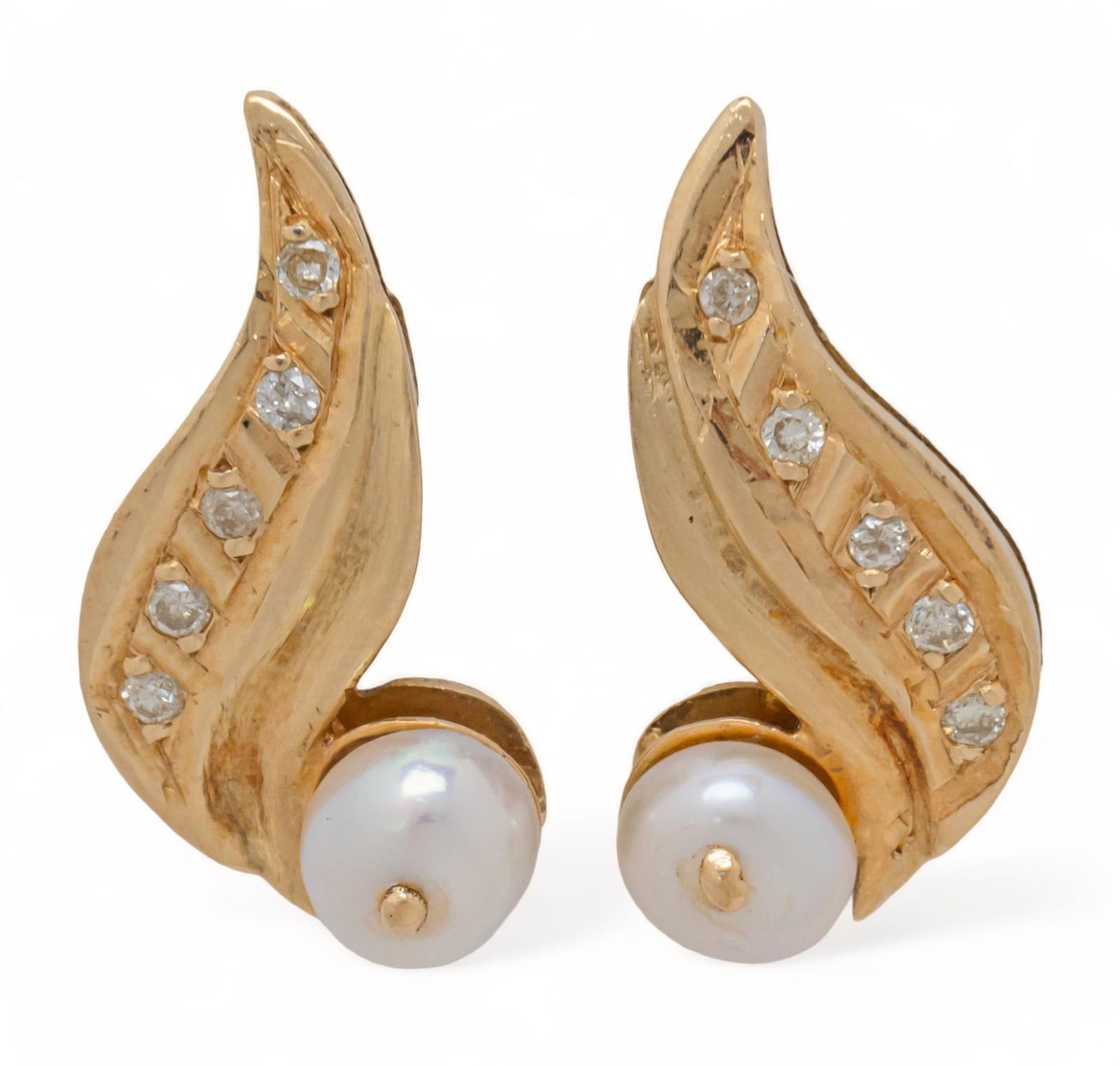 14K Yellow Gold Diamond and Pearl Organic Studs (1 of 4)