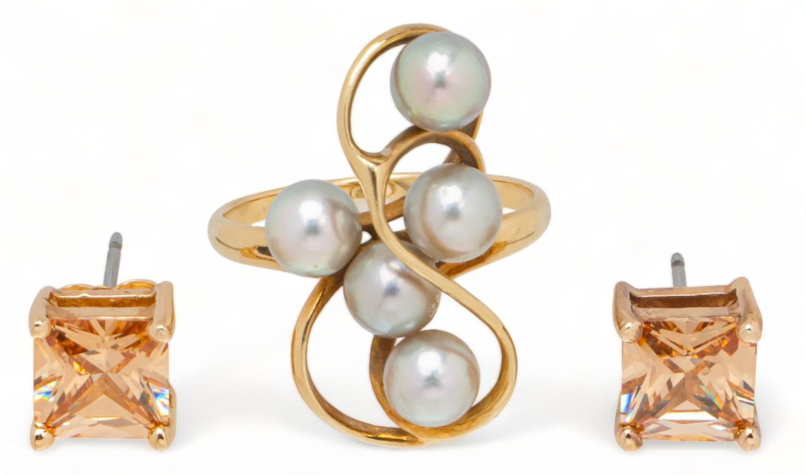 (2) 14K Pearl Ring and Stone Earrings (1 of 7)