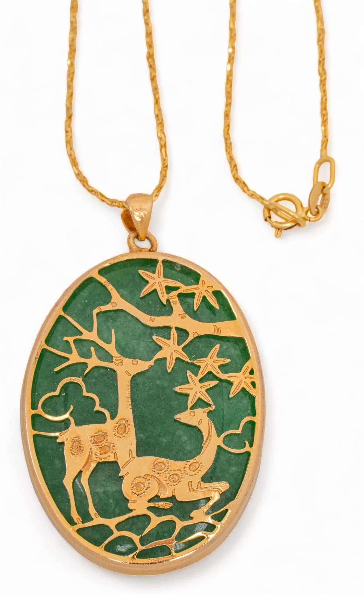 14K Gold Oval Jade Deer Pendant (1 of 6)