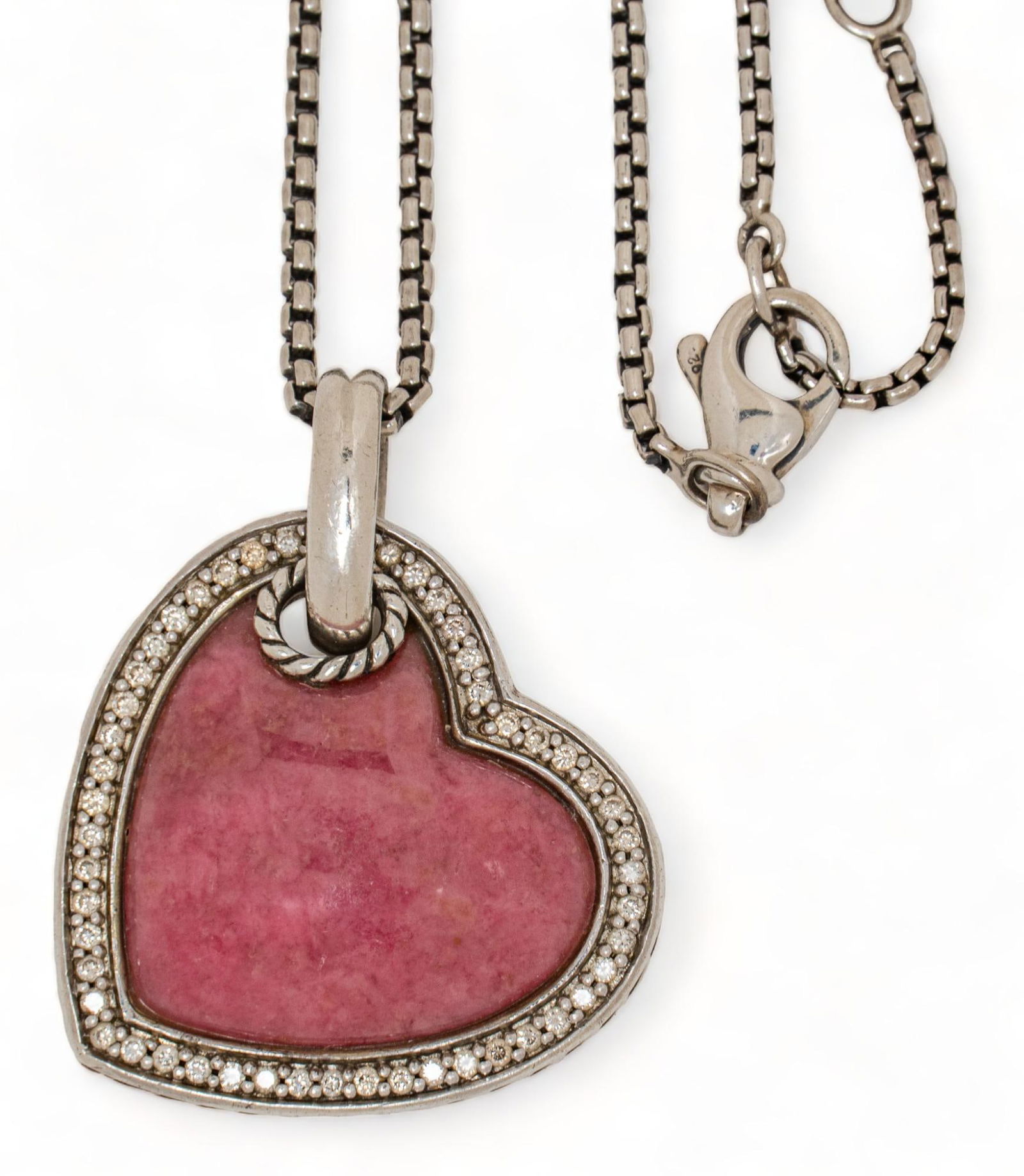David Yurman Pink Rhodonite Diamond Heart Necklace (1 of 5)