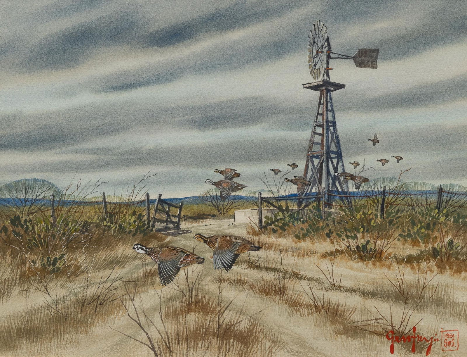 A. C. Gentry, Quails and Windmill, 1981 (1 of 4)