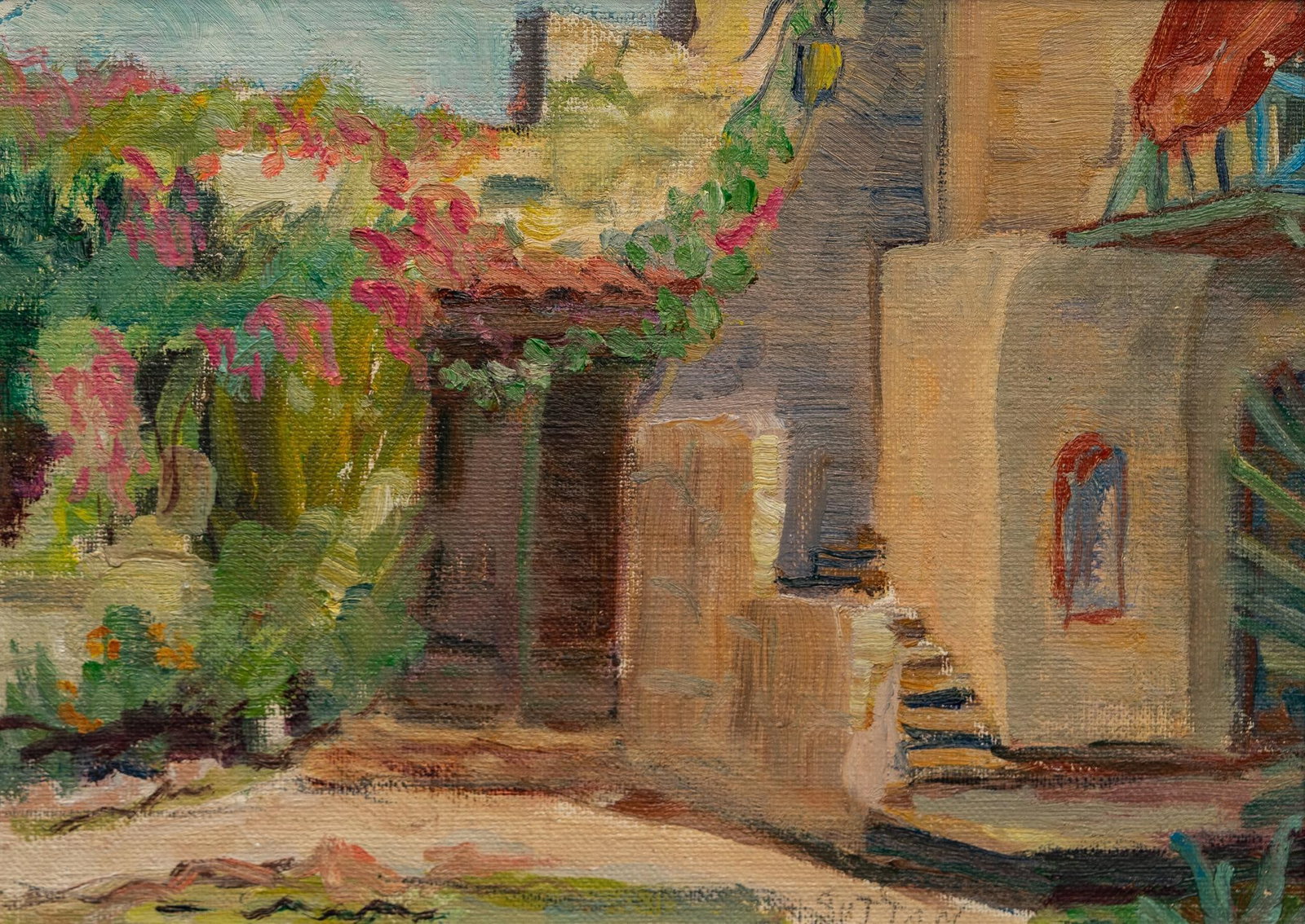 Marguerite Sutton, "Gallagher Ranch ca. 1920s": Marguerite Sutton, "Gallagher Ranch, Helotes Texas, circa early 1920s or '30s", oil on canvas board sight: 7.5 x 10.5 in., frame: 9.5 x 12.5 in. Provenance: Property from the collection of