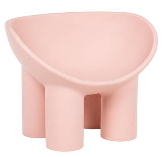 Driade (ITA) Roly-Poly Chair: Faye Toogood for Driade (Italy) Roly Poly armchair, of pink polyethylene monobloc material, with curved bowl seat, on cylindrical legs, marked on underside height 24.5 in. x width 33 in. x depth