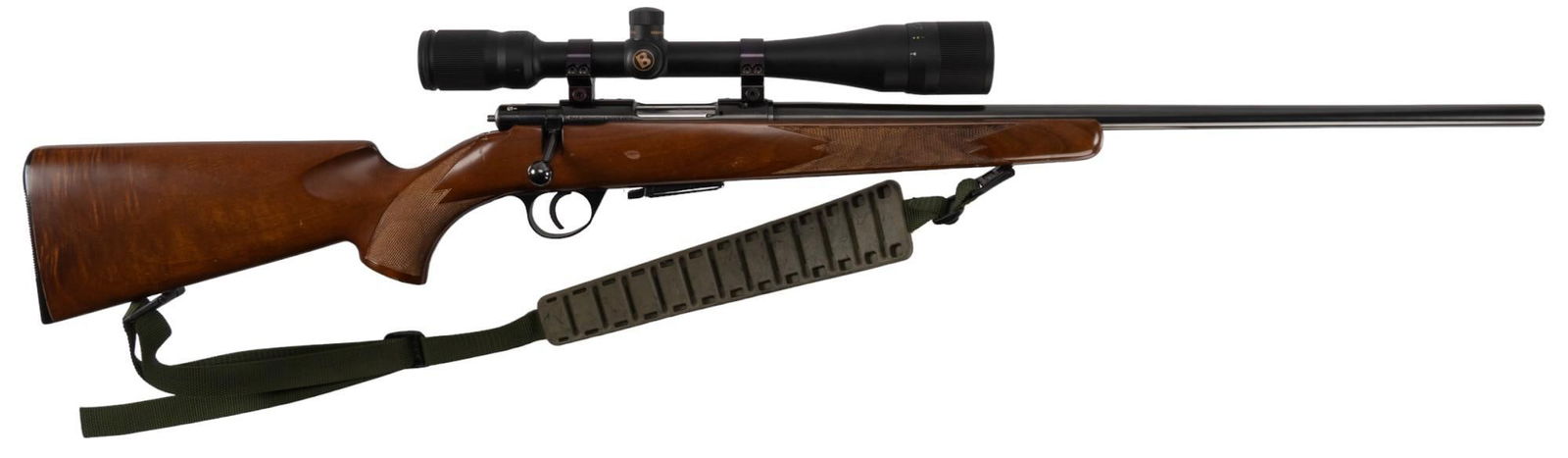 J.G. Anschutz Model 1730 22 Hornet Bolt Action Rifle: Serial: 1429560 Manufacturer: J.G. Anschutz GmbH Ulm - West Germany / Tristar Model: 1730 Caliber: 22 Hornet Barrel length: 23.5 in. OAL: 43.25 in. Condition: Very Good; wood stock has light handling