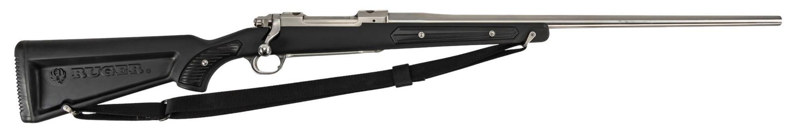 Ruger M77 MK II All Weather 300 Win Mag Bolt Action Rifle: Serial: 782-27990 Manufacturer: Ruger Model: M77 Mark II All Weather Caliber: 300 Win Mag Barrel length: 24 in OAL: 45 in Condition: Very Good: black polymer stock has very light handling marks throug