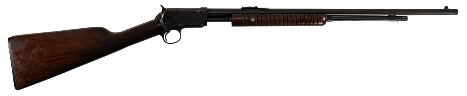Winchester Model 62A 22 LR Slide Action Rifle: Serial: 269427 Manufacturer: Winchester Repeating Arms Co. (c. 1950) Model: 62A Caliber: 22 LR Barrel length: 23 in. OAL: 39.5 in. Condition: Good; wood stock has wear & patina commensurate w/ age