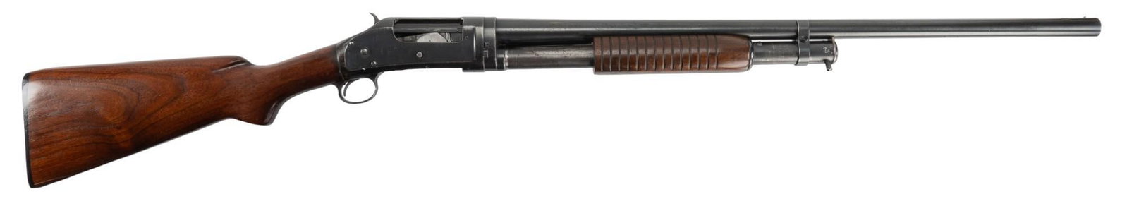 Winchester Model 97 12 Gauge Pump Action Shotgun: Serial: 1008904 Manufacturer: Winchester (c.1953) Model: 97 Caliber: 12 Gauge (2 3/4 in) Barrel Length: 28 in. (fixed Mod) OAL: 47.5 in. Condition: Good: walnut stock & forend have light handling 