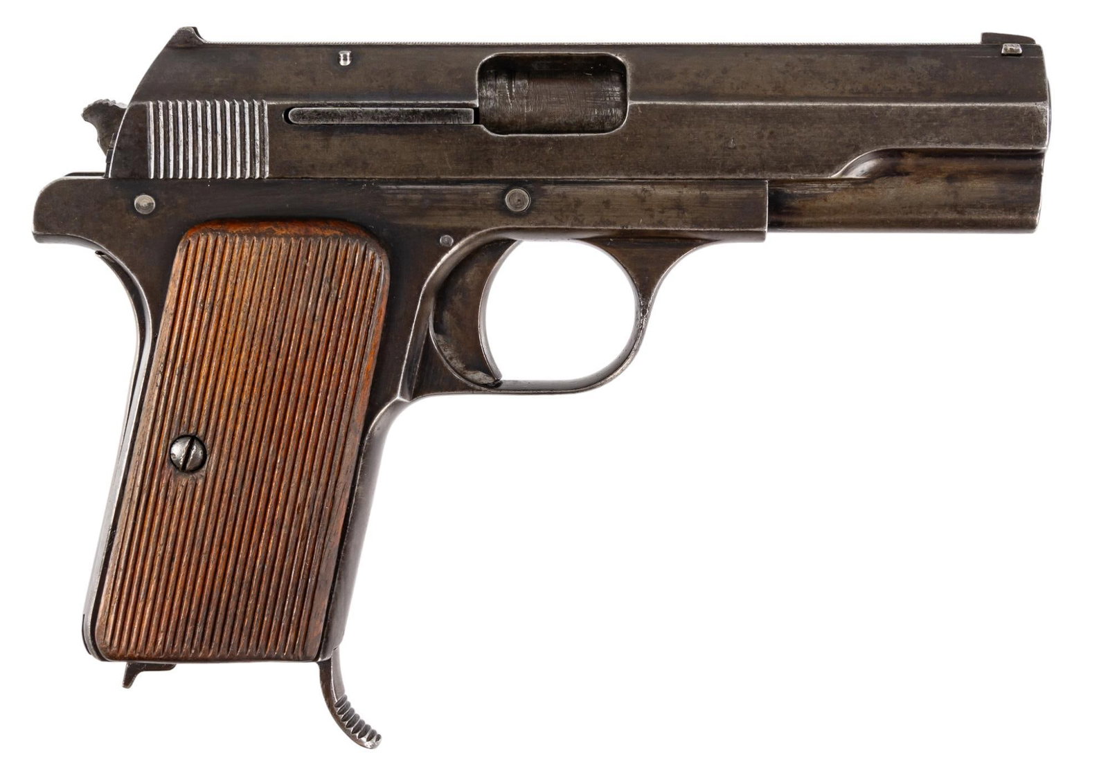 Hungarian FEG 37M 380 ACP Semi Auto Pistol: Serial: 61769 Manufacturer: FEG-Budapest, Hungary (c. 1937-1944) Model: 37M Caliber: 380 ACP Barrel length: 3.75 in. OAL: 6.75 in. Condition: Fair-Good; wood grips have moderate wear; slide & fram