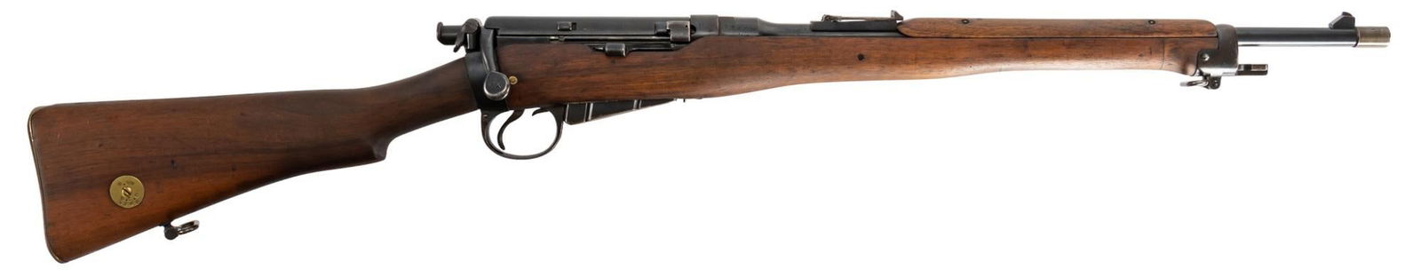 Antique RIC Lee Enfield MK II 303 British Bolt Action Carbine: Serial: 7799 Manufacturer: Enfield-England (c. 1898) / RIC (Royal Irish Constabulary) Model: LEC Mk II Caliber: 303 British Barrel length: 20.5 in. OAL: 40 in. Condition: Very Good; wood stock has ver