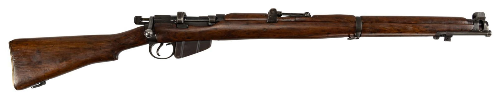 Lee Enfield No 1 Mk III 303 British Bolt Action Rifle: Serial: 28002 Manufacturer: Lithgow Arsenal, Australia Model: Lee Enfeild No1 Mk3* Caliber: 303 British Barrel length: 25 in OAL: 45 in Condition: Very Good: Coachwood stock has very light handling ma