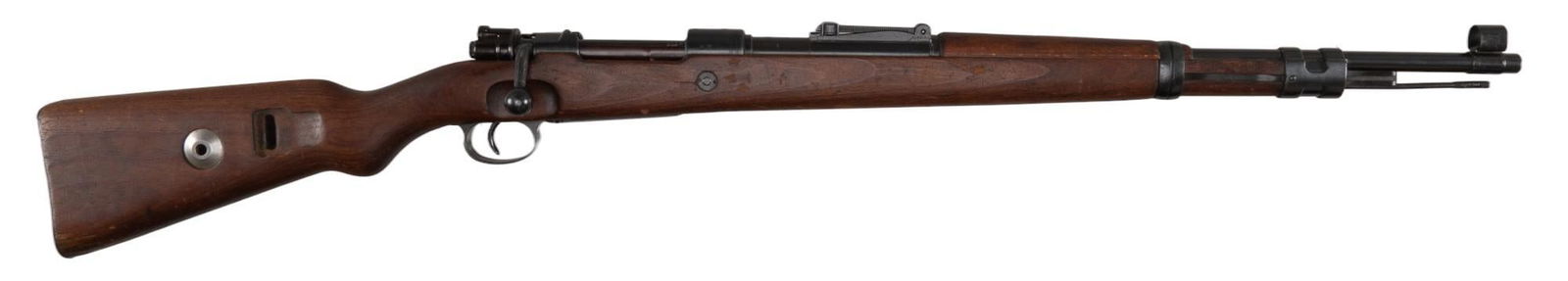 WWII BRNO K98 8mm Mauser Bolt Action Rifle: Serial: NSN Manufacturer: BRNO-Czech Republic Model: K98 Caliber: 8mm Mauser Barrel length: 24 in. OAL: 43.5 in. Condition: Good; wood stock has moderate handling marks for age; barrel & receiver