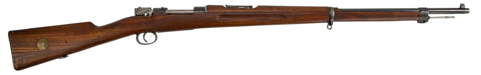 Swedish Mauser 96 6.5x55 Bolt Action Rifle: Serial: HK 400467 Manufacturer: Carl Gustaf-Sweden / Century Arms Import (c. 1916) Model: Mauser 96 Caliber: 6.5x55 Swedish Barrel length: 29 in OAL: 50 in Condition: Very Good: Oak Stock has light ha